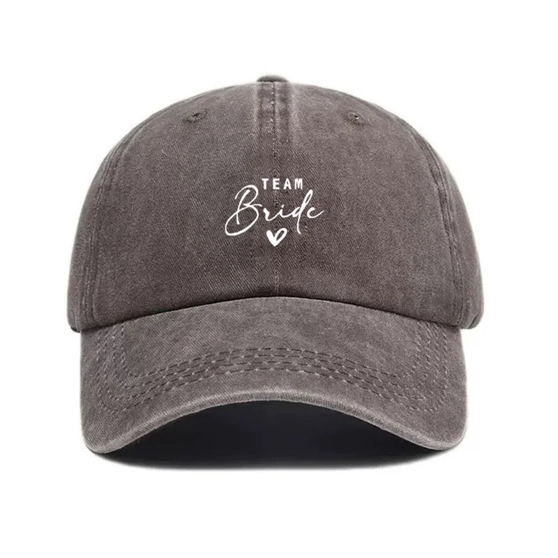 Washed Cotton Baseball Cap Adjustable Distressed Trucker Hat for Women Team Bride Party Caps Customize Bridal Wedding Vintage
