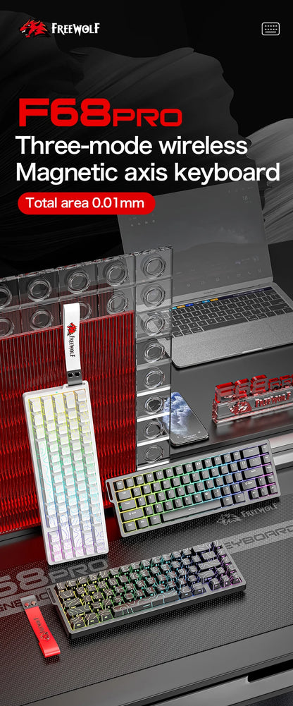 FREEWOLF F68 F68PRO Magnetic Gaming Keyboard Mechanical Wired for Pro Gaming 0.01mm Rapid Trigg 8000Hz SOCD/RS 0.1ms 128K Rate