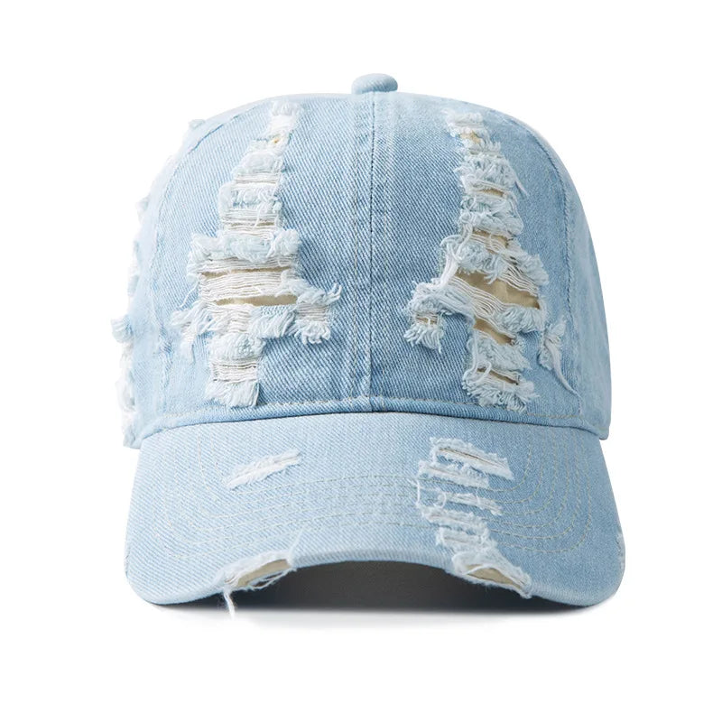 Vasket denim-baseballkasket til kvinder og mænd, solbeskyttende, åndbar forårs- og sommerhat, vintage snapback-kasket til kvinder