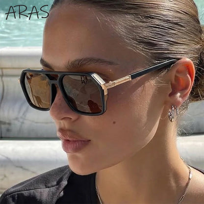 Vintage Steampunk Polarized Sunglasses Women Double Bridge Black 2026 Luxury Designer Driving Shades For Lady Fashion Eyewear
