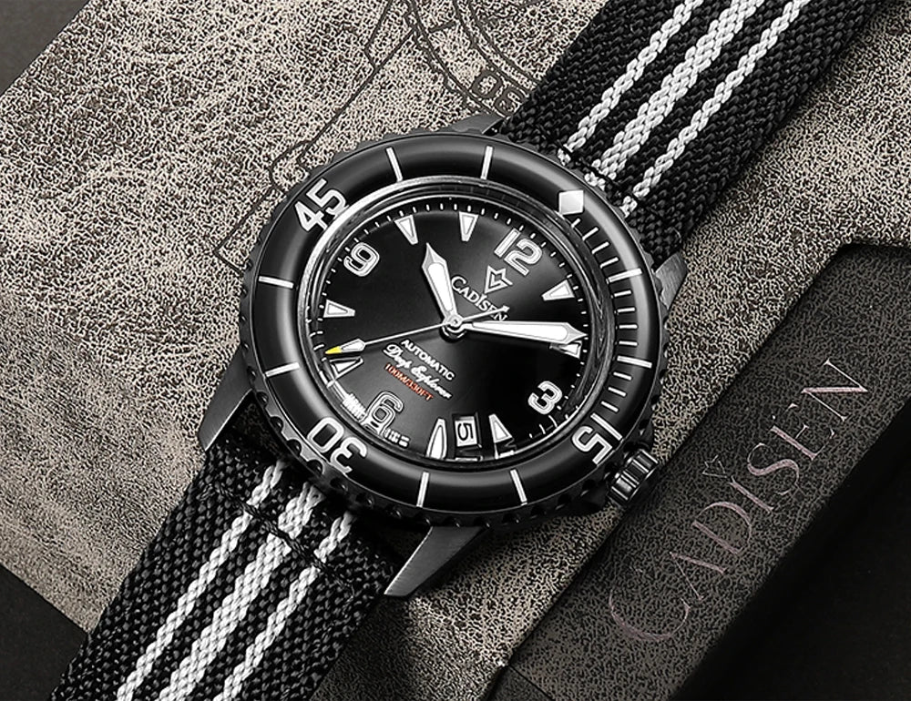 CADISEN Deep Explorer MIYOTA 8215 Automatic Mechanical Watch Man Canvas Strap Wristwatch Luxury Luminous Waterproof Watches