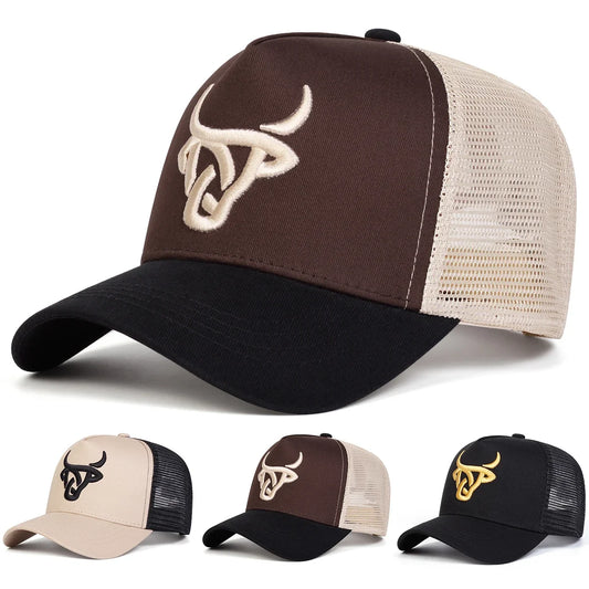 Unisex Ox Head Embroidery Baseball Net Caps Spring Summer Outdoor Adjustable Casual Hats Dad Hat Sunscreen Hat