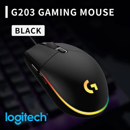 Logitech G102 G203 Wired Gaming Mouse 2.1 Meter Long Cable 8000 DPI RGB Effects for PC Laptop Office Gamer Flexible