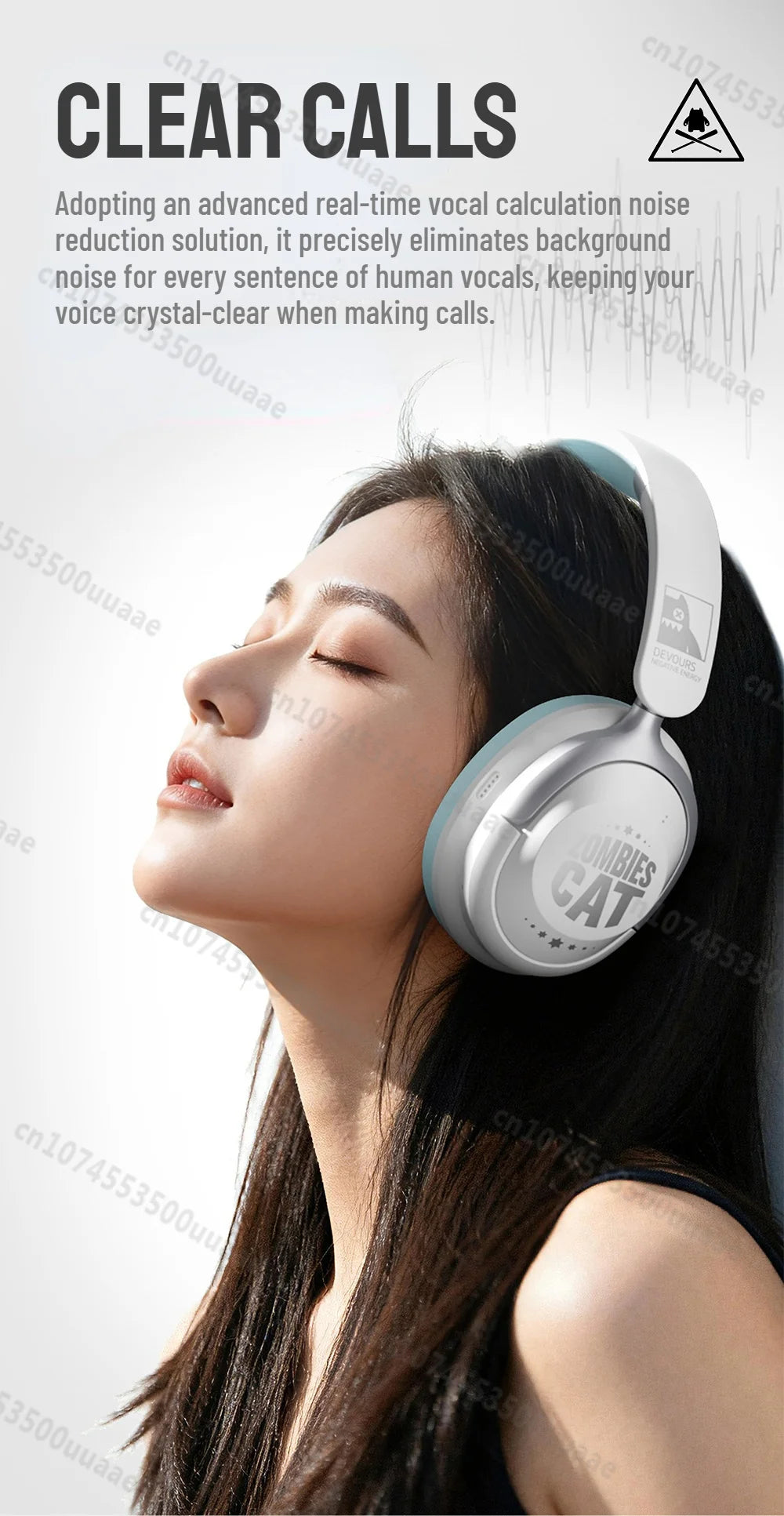 Zombies Cat S10 ANC Bluetooth 6.0 Headphones -45dB Active Noise Canceling Earphone HiFi Stereo Over-Ear Wire/Wireless Headset