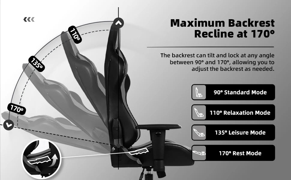 AUTHMIC Ergonomic Gaming Chair Office Recliner with Lumbar Support Adjustable Armrest 150kg Load for Home Work Gamer Setup