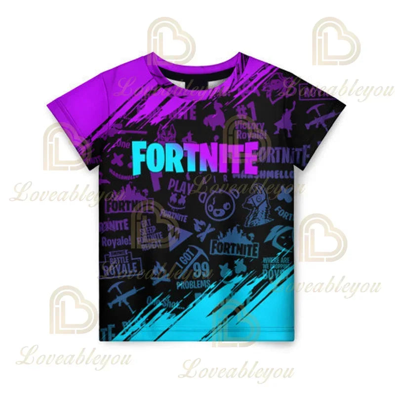 Fortnite T-Shirt für Erwachsene und Kinder, 3D-Digitaldruck, lockere Passform, große Größen, kurzärmeliges Sommer-Tee für Kinder