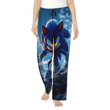 Custom Women Soniced Pajama Pants Printed Hedgehog Game Sleep Sleepwear Bottoms with Pockets