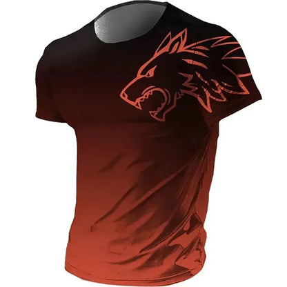 Men's Fitness Sportswear T-shirts 2024 Summer Vintage Men's 3D Printed Quick-Drying Gradient T-shirt Animal Wolf Short Sleeve