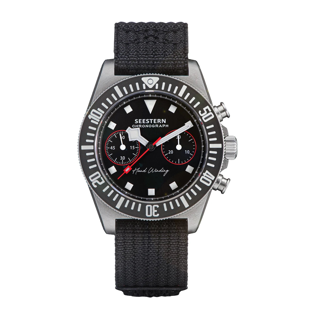 SEESTERN Chronograph Man of Watch Mechanical Tianjin ST1901 Movement Sapphire Wristwatches Nylon Sticker Strap Luminous Skeleton