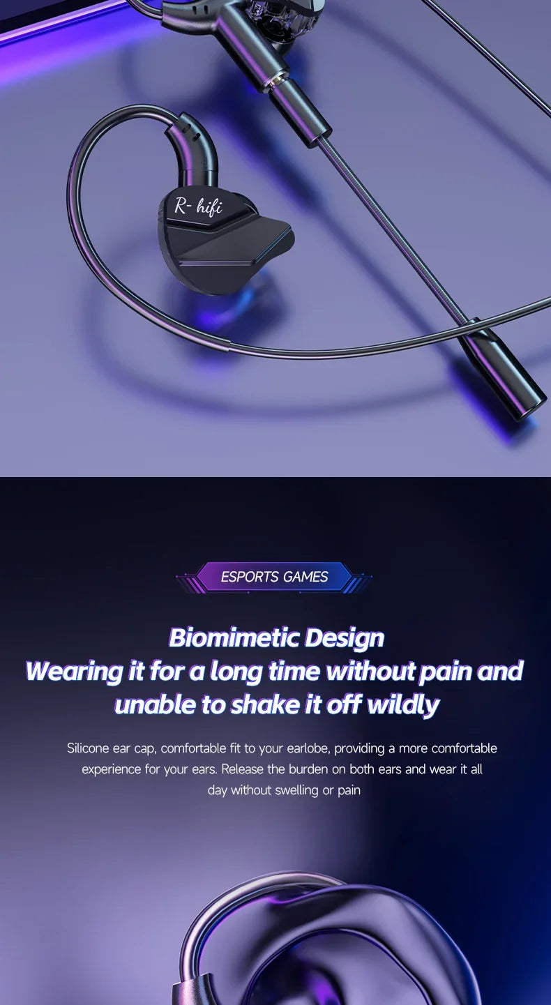 Gaming Earbud Gamer Headphone With Dual Microphones Typec&3.5mm In-ear Earphones HiFi Stereo Headsets Sport with Mic for Samsung