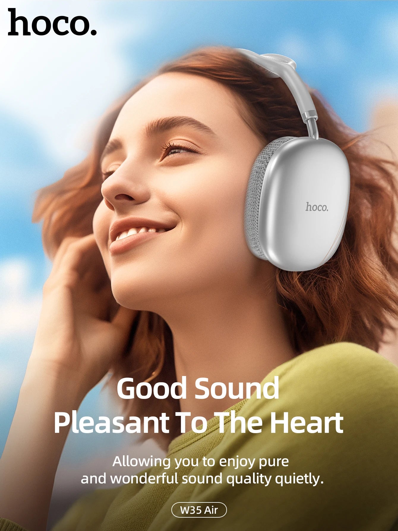 HOCO W35 Air Over-ear Bluetooth Headphones Wireless Sports headset Suport TF card AUX mode Stereo Smart Gaming Student Earphones