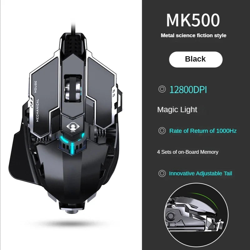 Hot Selling Mechanical Wired Gaming Mouse 9 Keys Macro Definition 12800DPI RGB Backlit Gaming Computer Mouse for Laptop Desktop
