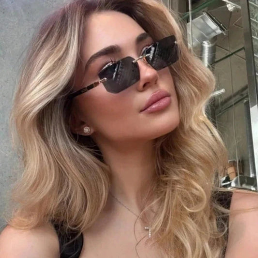 Vintage Rectangle Sunglasses Men New Rimless Fashion Beach Shades Women Trendy Luxury Brand Design Casual Anti-UV Sun Glasses