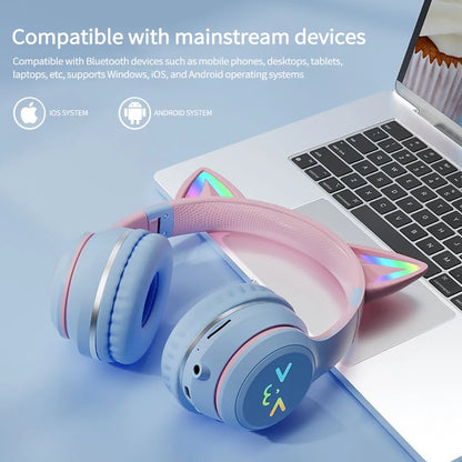 Gradient wireless RB cute cat ears Bluetooth headphones with microphone stereo music games headphones girls children gift