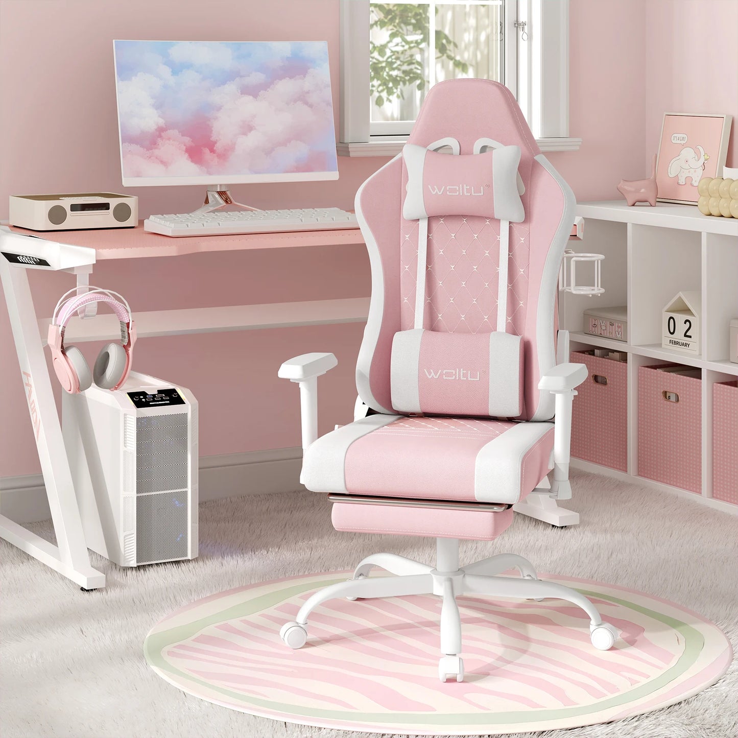 WOLTU Massage Gaming Chair Ergonomic Adjustable Height Office Armchair with Headrest Footrest Swivel Chair Mesh Computer Chair