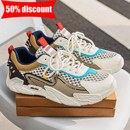 Mens Sports Shoes Summer Mesh Casual Fashion Lace Up Walking Shoes 2026 New Youth Daily Commuting Comfortable Versatile Sneakers