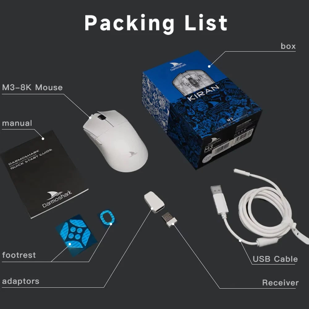 Darmoshark M3 V2 Gaming Mouse Double 8K Wireless Tri Mode 26KDPI PAW3395 Sensor Big Hand Game Macro Mouse For Computer Laptop PC