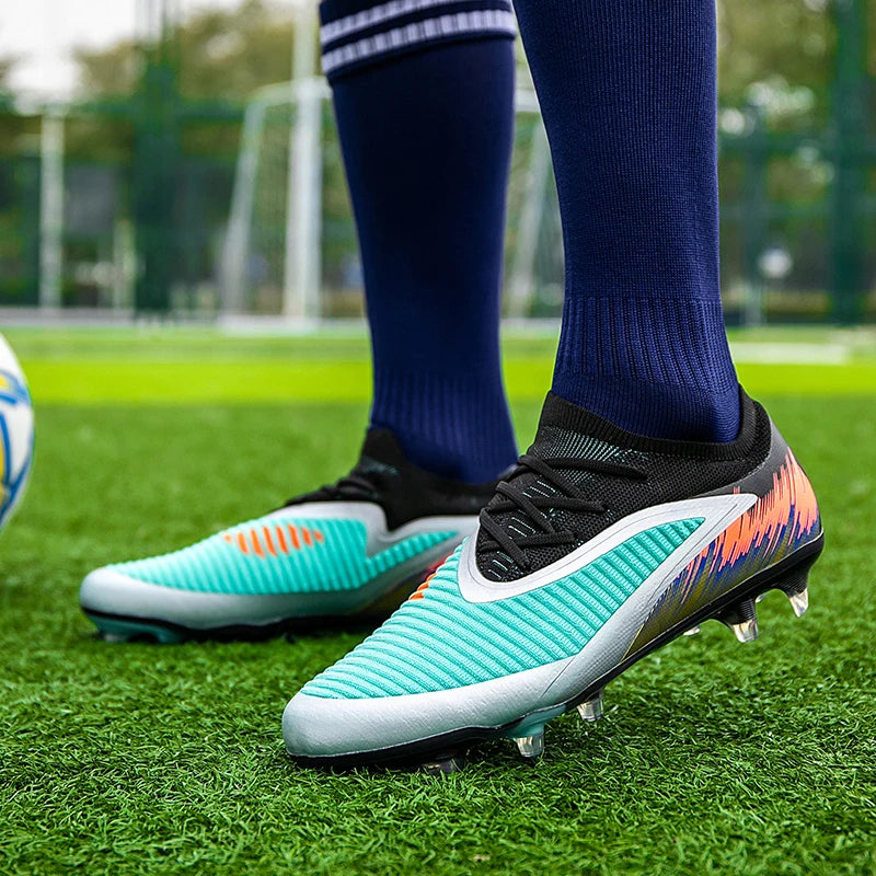 Football Shoes Men Quality Outdoor Training Soccer Boots Black White Long Spike Suitable for Teenager Boys Big Size