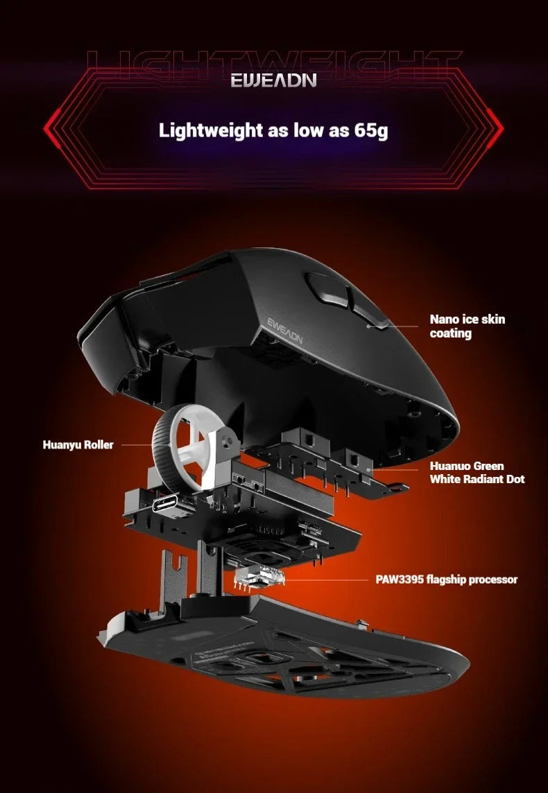EWEADN A5 Pro Ultra wireless Lightweight Mouse Three-mode Paw3395/3311 22K/26KDPI  Low Latency Gaming Mouse