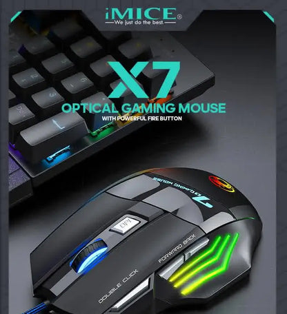 IMICE X7 Optical Gaming Mouse Adjustable DPI Ergonomic Anti Slip Design Colorful Luminuse Suitable for DesktopComputers Laptop