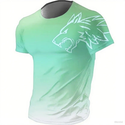 Men's Fitness Sportswear T-shirts 2024 Summer Vintage Men's 3D Printed Quick-Drying Gradient T-shirt Animal Wolf Short Sleeve