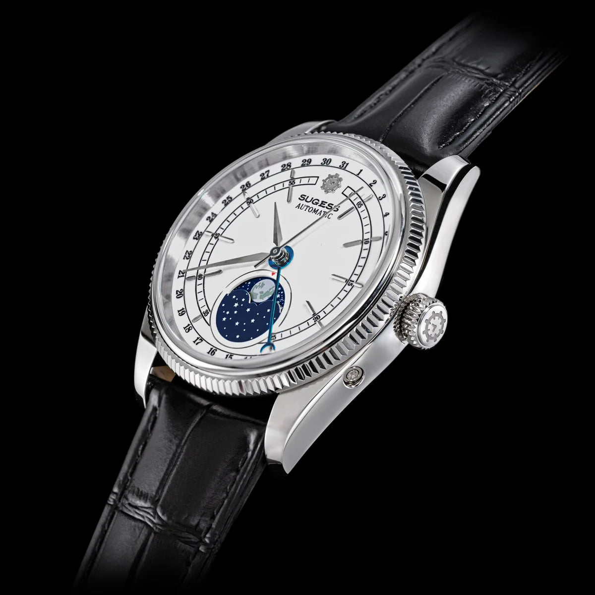 Sugess 40mm Watch of Men Moonphase Automatic ST2108 Movement Sapphire Crystal Mechanical Wristwatches Waterproof Date 2024 New
