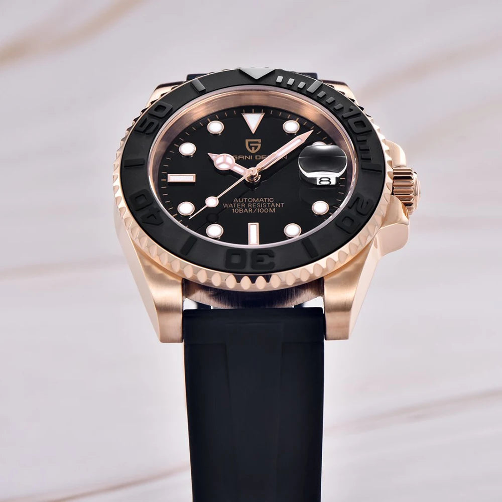 PAGANI DESIGN Luxury Mechanical Automatic Men's Watch Rose Gold Ceramic Rotating Frame Top Business watches for man reloj hombre