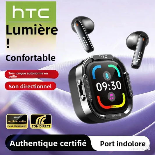 HTC NE70 Bluetooth Earphones Touch Screen TWS in-Ear Wireless Headphones AI Translator Noise Reduction Earbuds Game Heatset