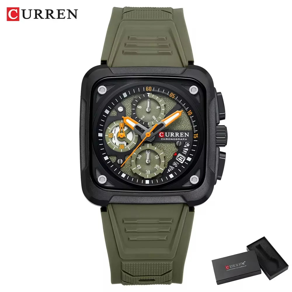 Top Brand CURREN Men's Watches Luxury Square Quartz Wrist Watch Original Waterproof Luminous Chronograph Watch for Men Relogio