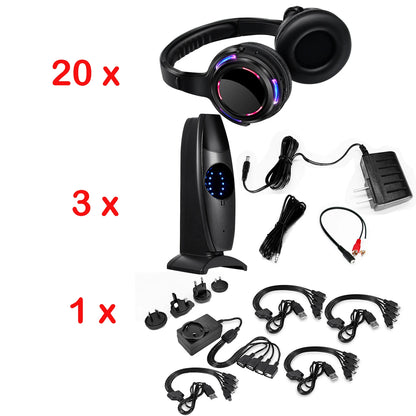 Silent Disco Wireless Headphones with LED Rechargeable Battery RF System for Silent Parties, Clubs, Meetings, Concerts