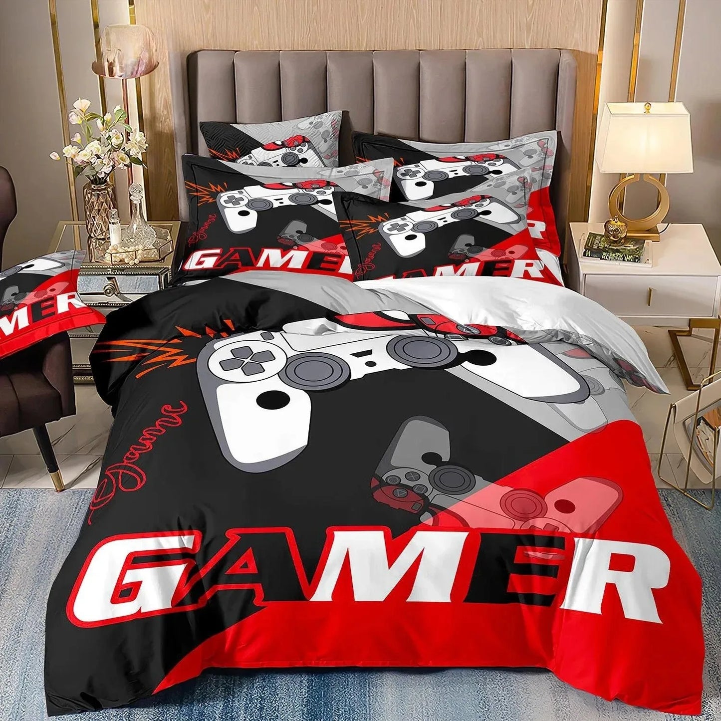 Gamer-Bettwäsche-Set für Jungen und Kinder, Gaming-Bettbezug-Set Queen, Videospiel-Deckenbezug, Bettwäsche-Set mit Playstation-Designs für Teenager und Männer