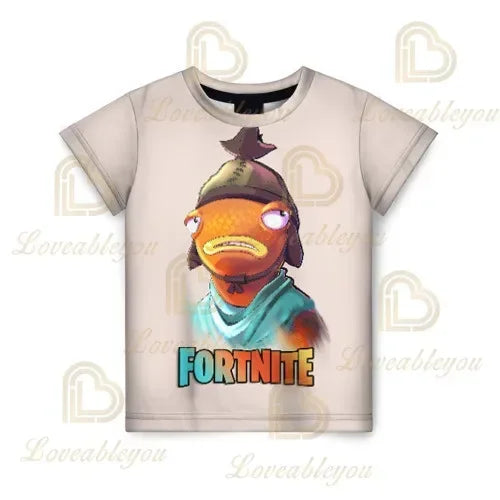 Fortnite T-Shirt für Erwachsene und Kinder, 3D-Digitaldruck, lockere Passform, große Größen, kurzärmeliges Sommer-Tee für Kinder