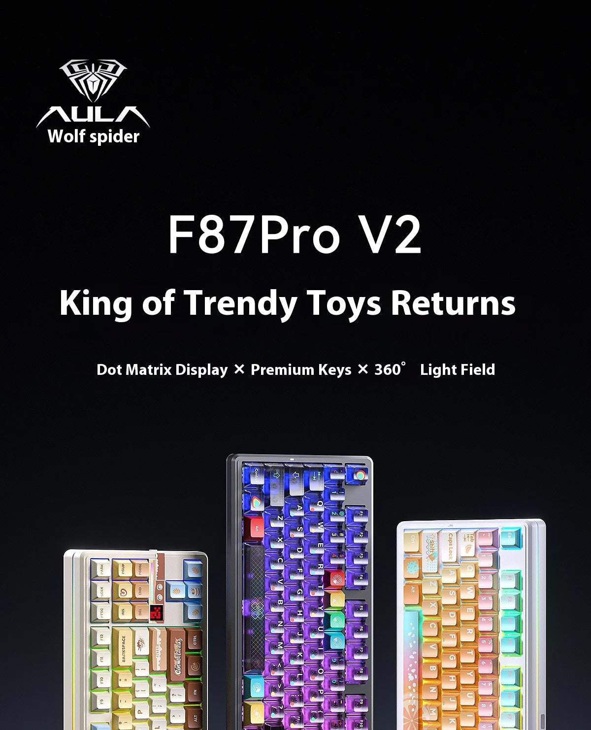 AULA F87 Pro V2 Mechanical Keyboard 3-modes Wireless 12000mAh Long Battery Life Hot-Swap RGB Customi E-Sports Keyboard PC Gaming