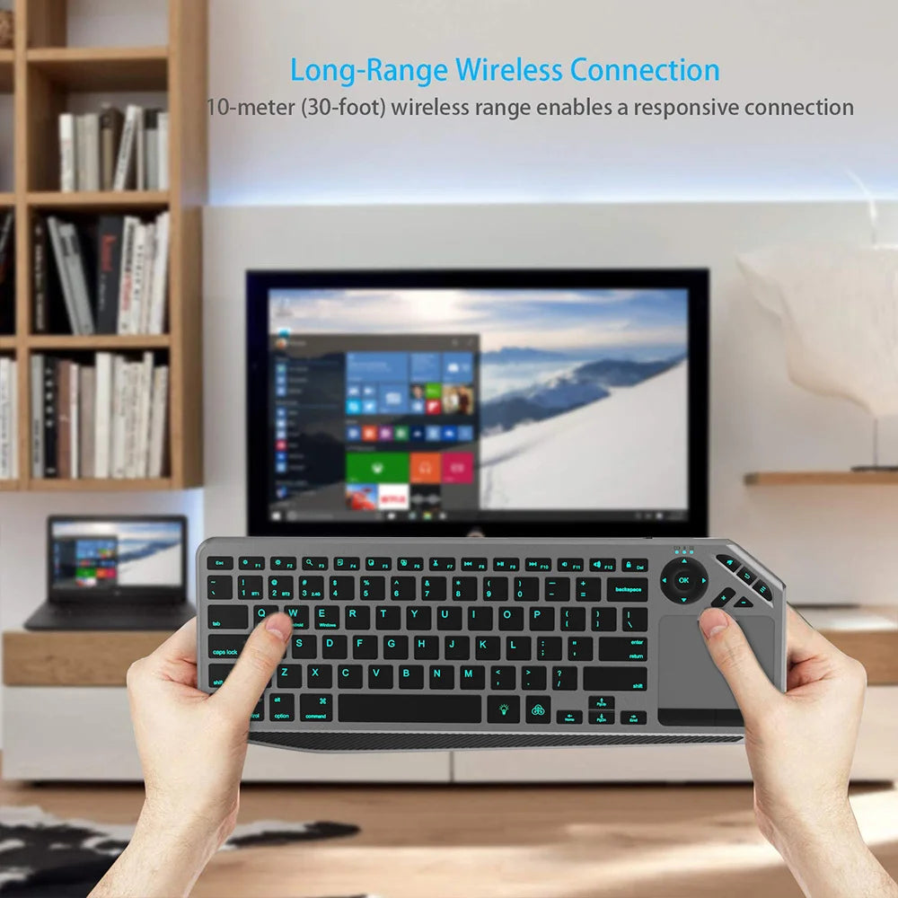 Bluetooth Wireless Keyboard with Touchpad 7-Colors Backlit 2.4g Rechargeable Trackpad Keyboard for Smart TV, IOS IPhone/IPad