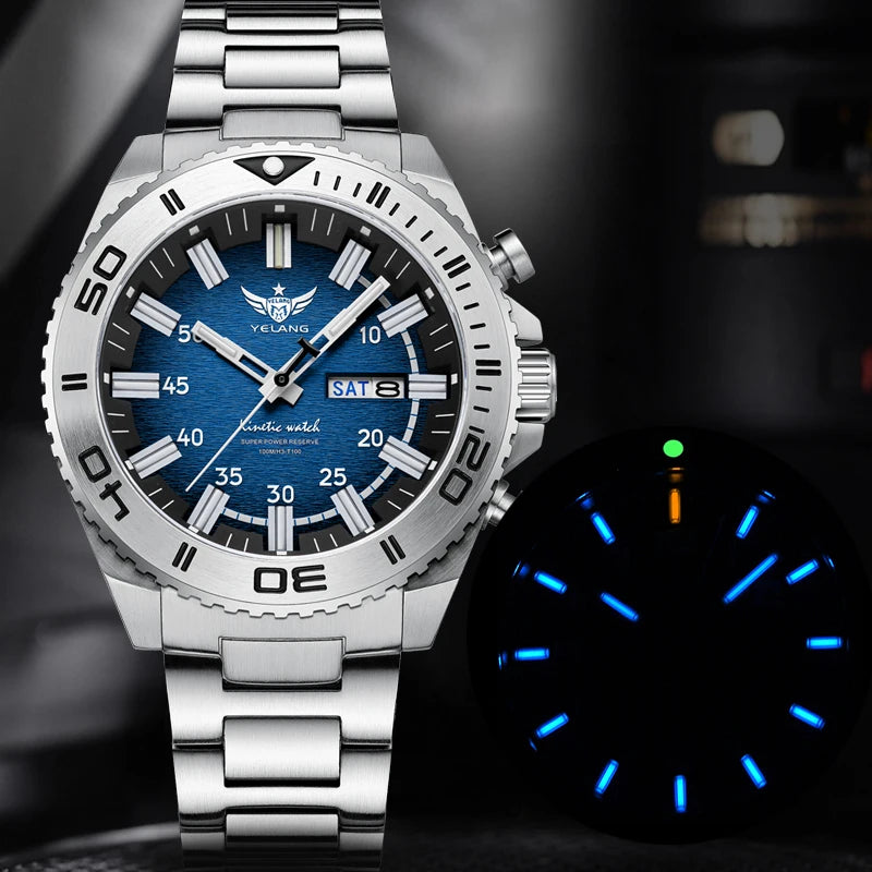 Yelang Watches V1035 44mm Men Diving Watch Human Kinetic Energy Watch 100m Waterproof Watches luminous Japan PX83 Sapphire