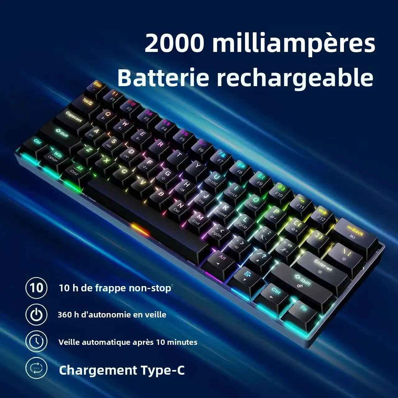 New Portable Compact 61 Keys 3-Mode Mechanical Keyboard RGB Backlit Brown Switch Wireless Bluetooth Gaming Office Keyboard