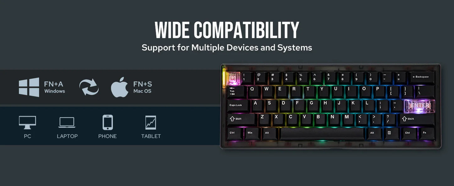 CIDOO QK61 V2 VIA-Programmable 60% Gasket Structure Wired/2.4GHz Wireless/Bluetooth Compact Keyboard with South-Facing LEDs