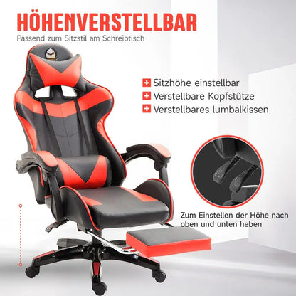 Ergonomic gaming chair, office chair, height adjustable,PU leather computer chair, with headrest and lumbar support, 360° swivel