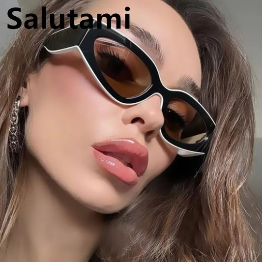 unique black white patchwork cat eye sunglasses for women new fashion small round gradient sun glasses ladies sexy Y2K shades