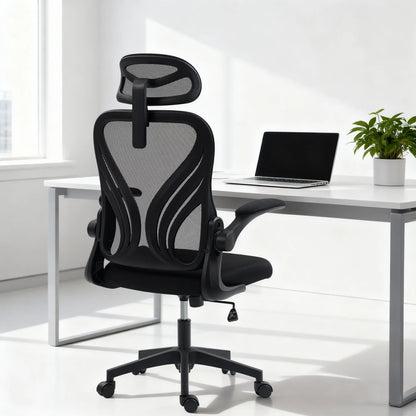 HOMCOM Chair Ergonomic desk, Mesh desk armchair with Flistable Fold, 2D Headrest, Bracing, Bracing, so