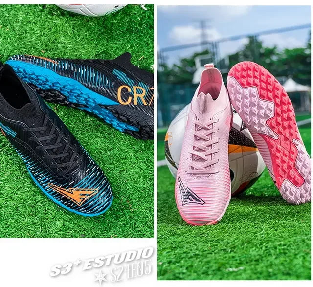 Kinder-Fußballschuhe mit Zehenschutz, Schnürverschluss, kurzen rutschfesten Stollen, strapazierfähig und atmungsaktiv, für Outdoor-Spiele auf Rasen