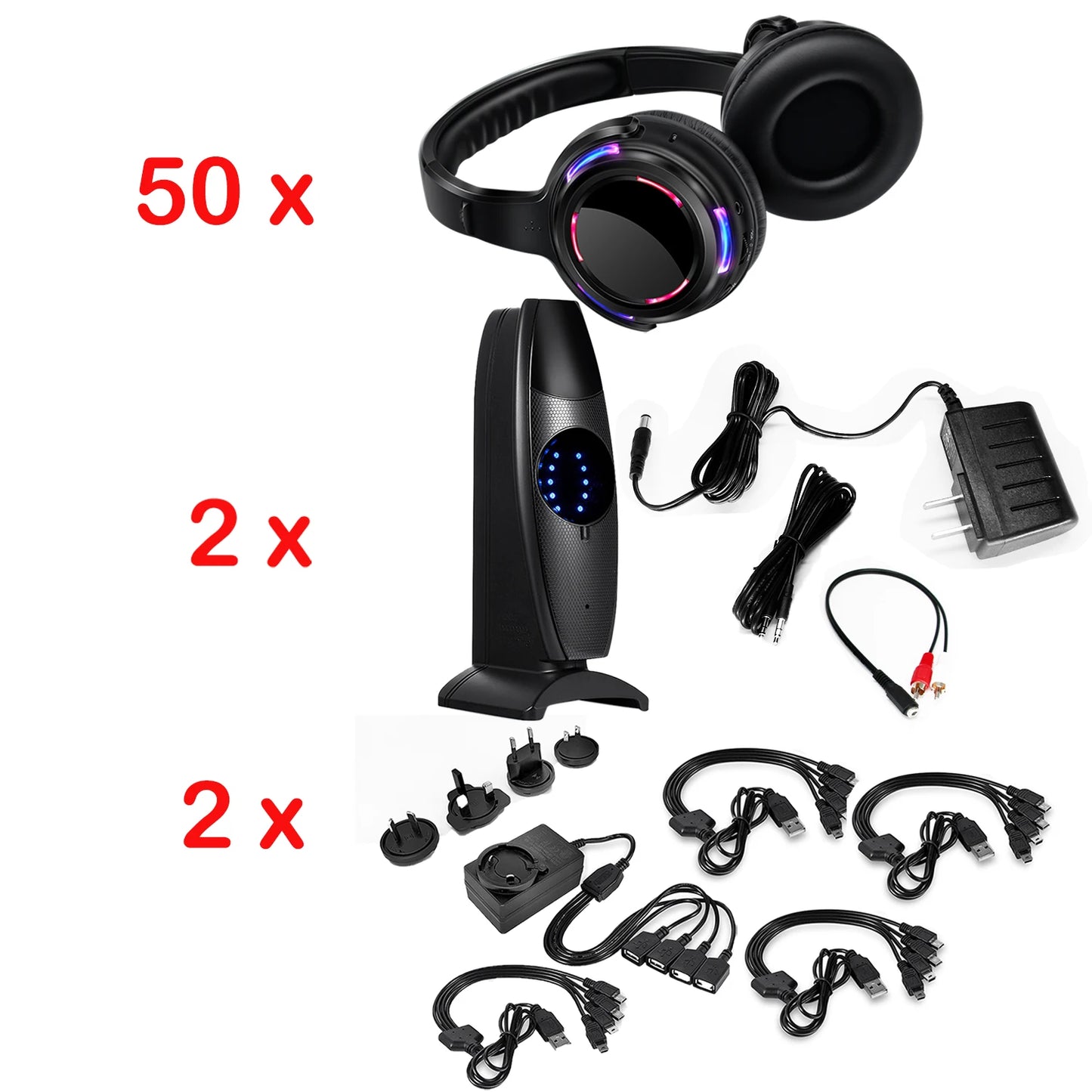 Silent Disco Wireless Headphones with LED Rechargeable Battery RF System for Silent Parties, Clubs, Meetings, Concerts