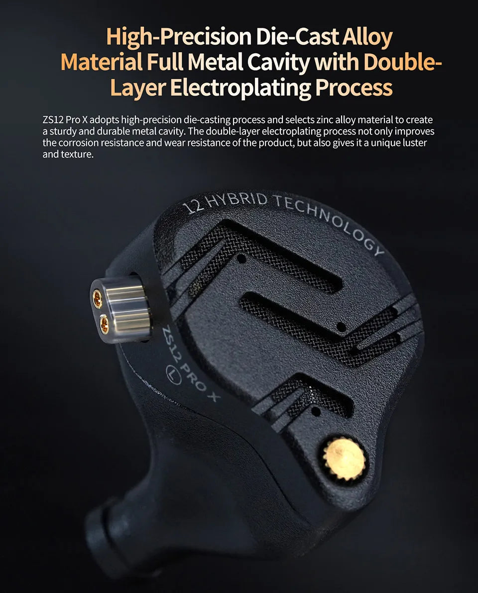 KZ ZS12 PRO X hybridní dynamická technologie a technologie Balanced Armature, IEM sluchátka do uší, vylepšený HiFi basový in-ear headset s ladicím kabelem