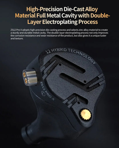 KZ ZS12 PRO X hybridní dynamická technologie a technologie Balanced Armature, IEM sluchátka do uší, vylepšený HiFi basový in-ear headset s ladicím kabelem