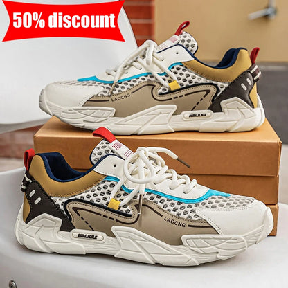 Mens Sports Shoes Summer Mesh Casual Fashion Lace Up Walking Shoes 2026 New Youth Daily Commuting Comfortable Versatile Sneakers