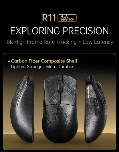 Attack Shark R11 Ultra 8K Carbon Fiber Gaming Mouse, PAW3950MAX, 49g Ultra-Lightweight, Wireless 8000Hz Polling,Tri-Mode