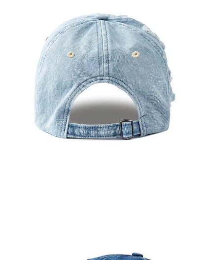 Vasket denim-baseballkasket til kvinder og mænd, solbeskyttende, åndbar forårs- og sommerhat, vintage snapback-kasket til kvinder