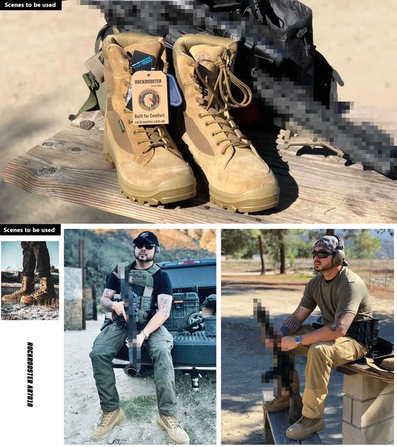 ROCKROOSTER Hiking shoes Men waterproof hunting Boots Tactical Desert Combat Boots trekking Ankle mountian cow Leather Sneakers