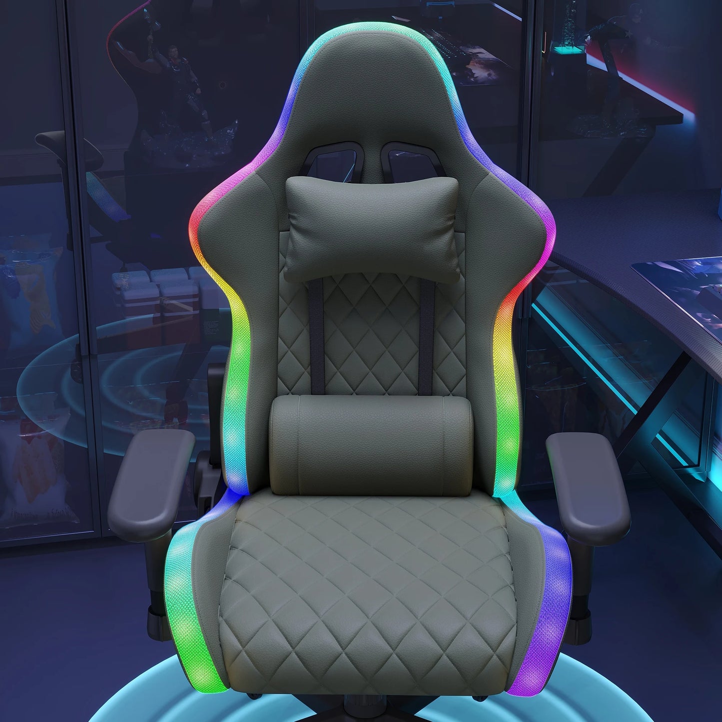 Gaming Chair,Ergonomic Gaming Chair with LED,Adjustable Computer Chair for Teenagers,Lumbar Cushion,Gamer Chair,Black