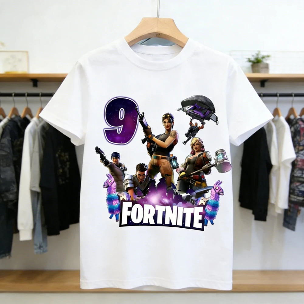 Detské narodeninové tričko Fortnite s číslom pre dievčatá a chlapcov, letné detské bavlnené tričko s krátkym rukávom na párty, darček pre batoľa